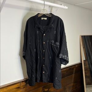 Tommy Bahama Silk Black Button-Up Shirt with Palm Tree Design- XXL